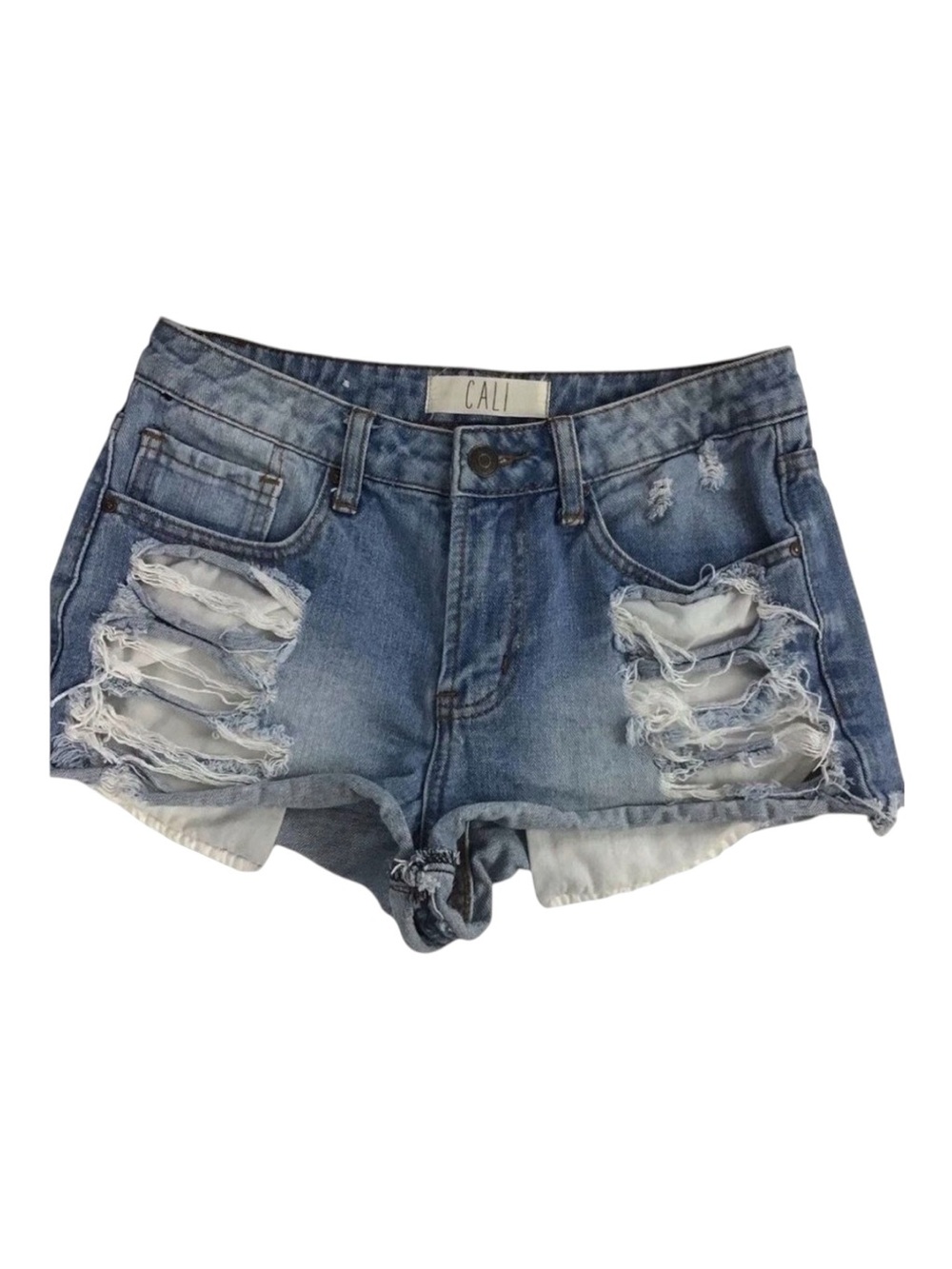 CALI ripped jeans shorts boyfriend blue size 3 coastal cowgirl destroyed denim